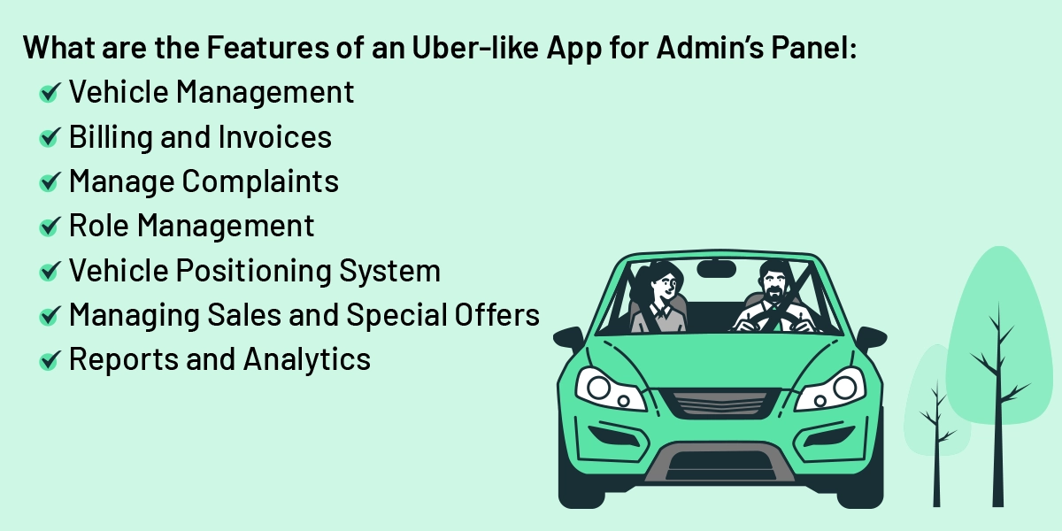 what are the features of an uber app for admin's panel
